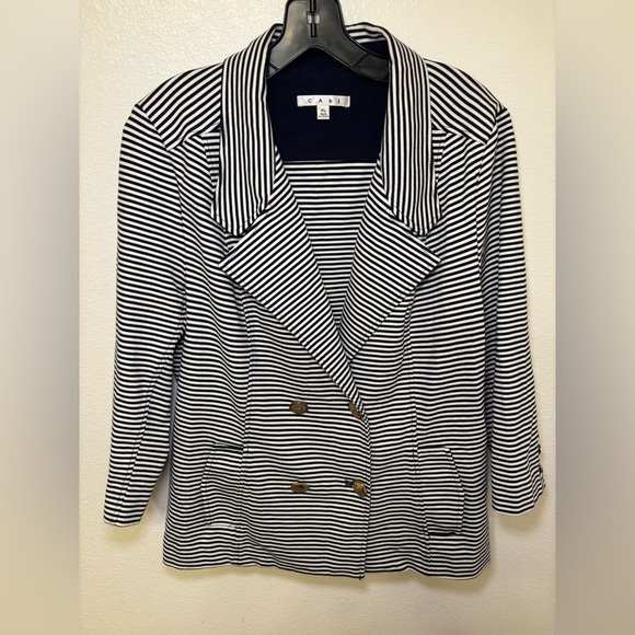 CAbi Black and White nautical Striped Jacket 3/4th length sleeve - Picture 3 of 8